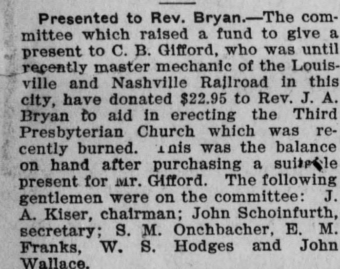 Presented to Rev. Bryan